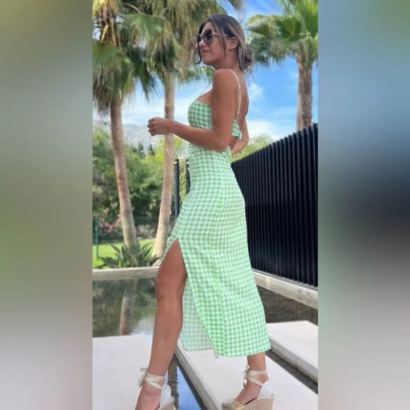 ZARA Gingham Linen Midi Dress - Picture 3 of 16